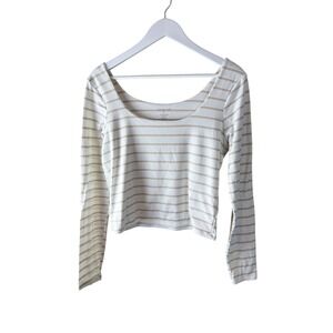 Free People Womens Ribbed Stripe Long‎ Sleeve Square Neck Crop Top XL